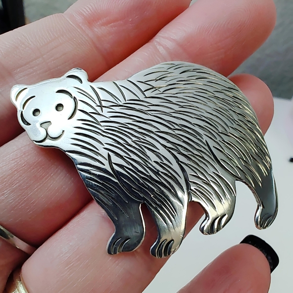 TAXCO Sterling Silver Grizzly Bear Brooch Pin - Picture 4 of 8